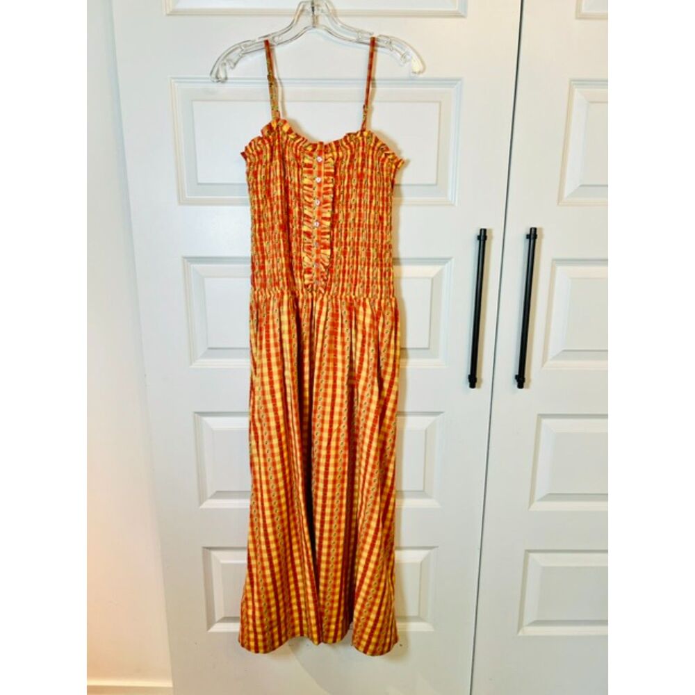 Damson Madder Grace Strappy Midi Dress Orange Margot Gingham Size 10 NWT